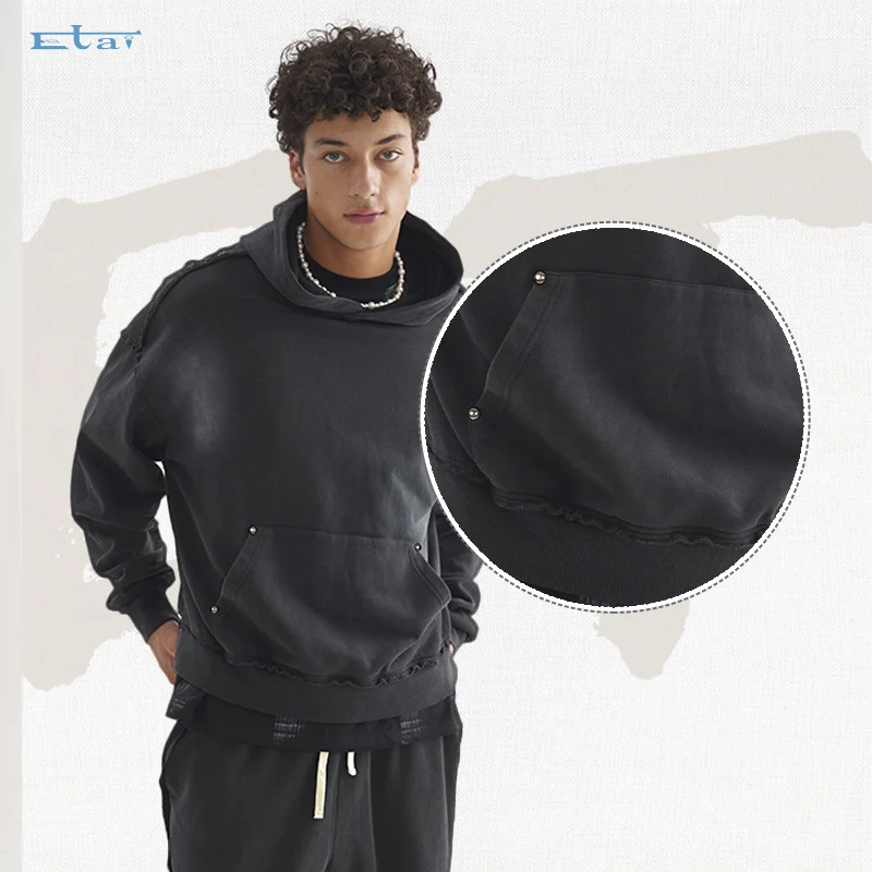 Unisex Oversized Kapuzenpullover mit ausgefranstem Saum, Kängurutasche und verwaschenem Bleicheffekt Nord Taschen