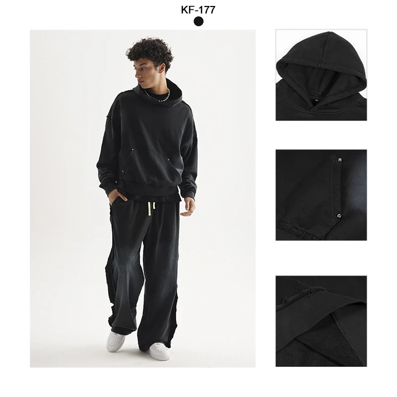 Unisex Oversized Kapuzenpullover mit ausgefranstem Saum, Kängurutasche und verwaschenem Bleicheffekt Nord Taschen