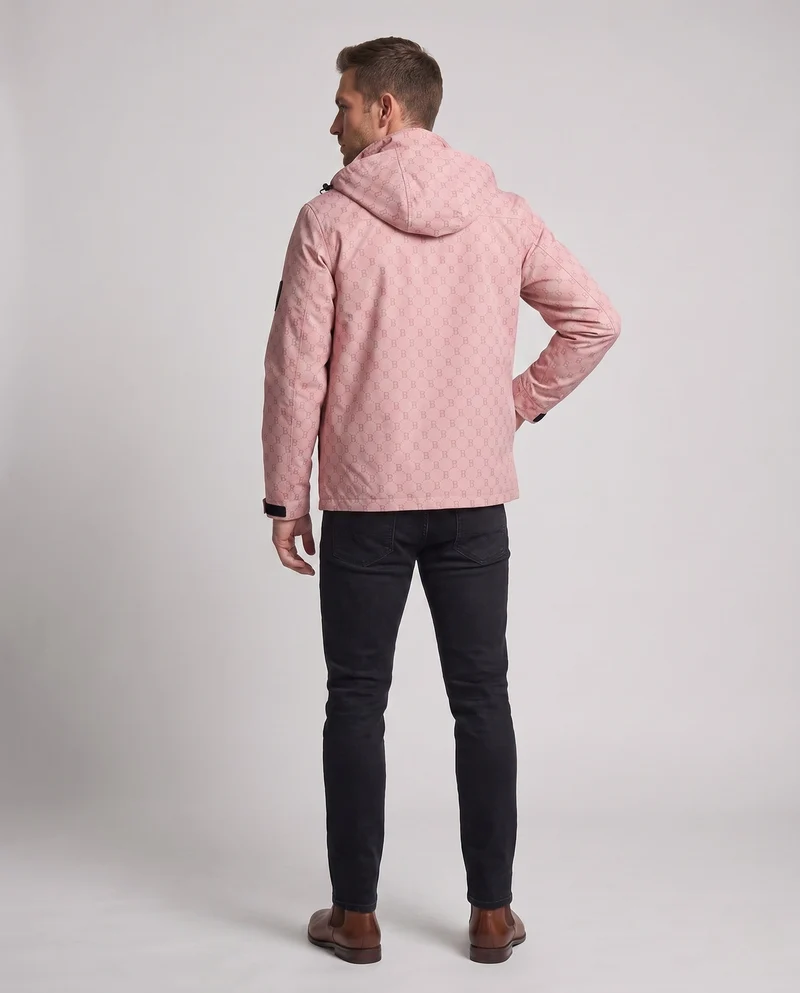 Herren Parka mit Kapuze aus wasserabweisendem Nylonmix mit Allover-Monogramm und Multifunktionstaschen Nord Taschen