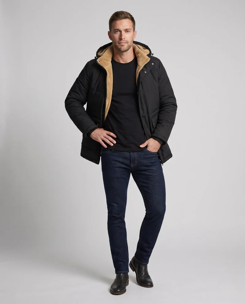 Herren Parka mit Kapuze und ganzflächigem Teddyfleece-Futter sowie thermischer Isolierung Nord Taschen
