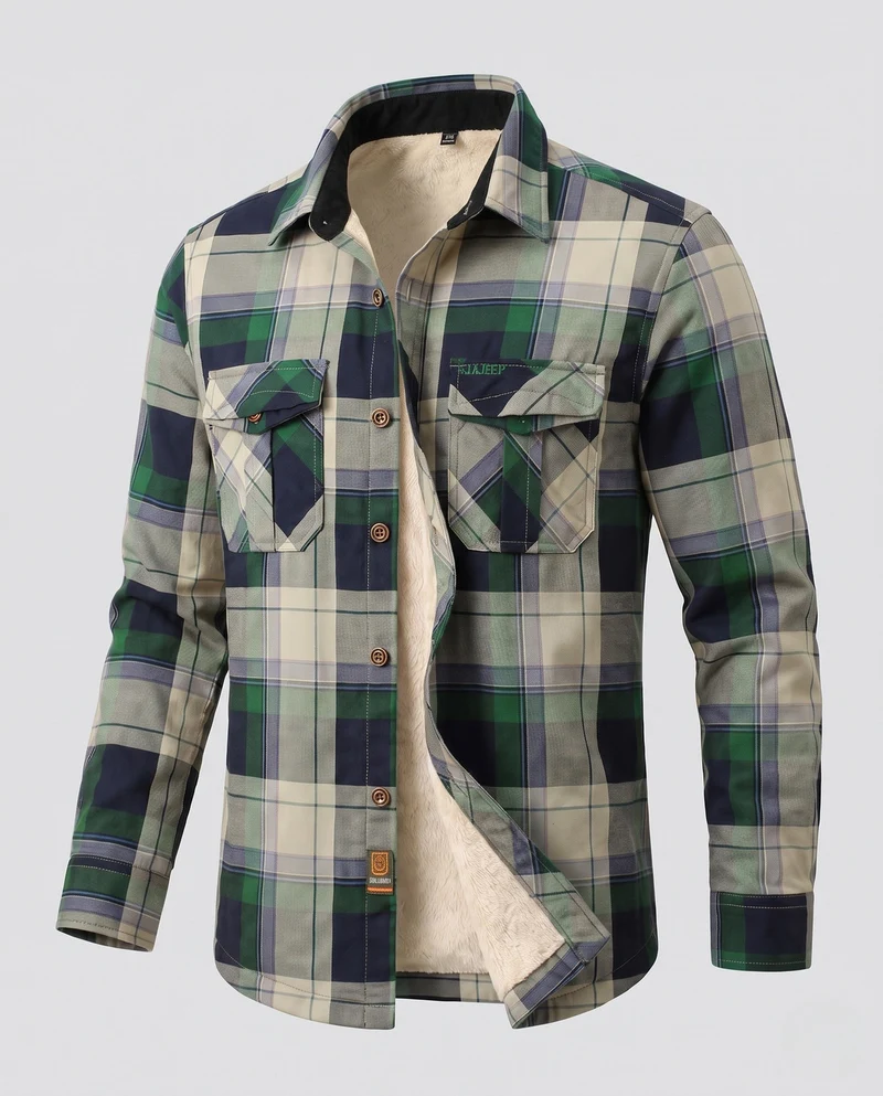 Herren Karo-Überhemdjacke mit warmem Teddy-Futter und Klappentaschen Nord Taschen
