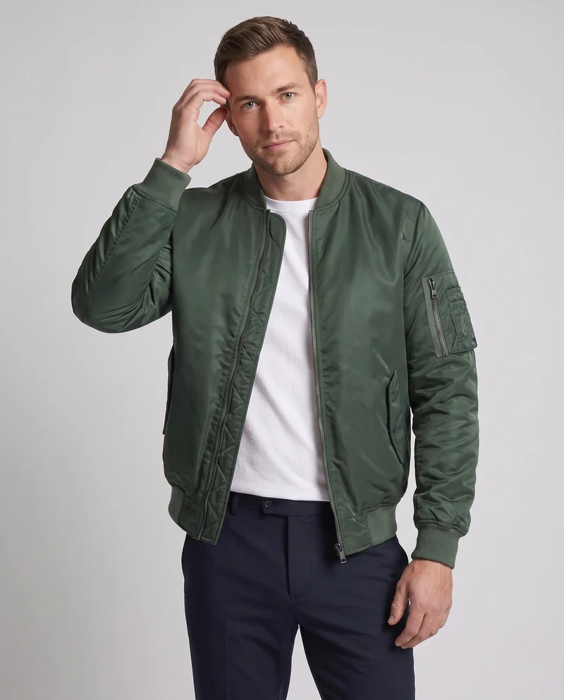 Herren klassische Nylon Bomberjacke im Pilotstil mit Utility-Tasche am Ärmelsaum und geripptem Bund Nord Taschen