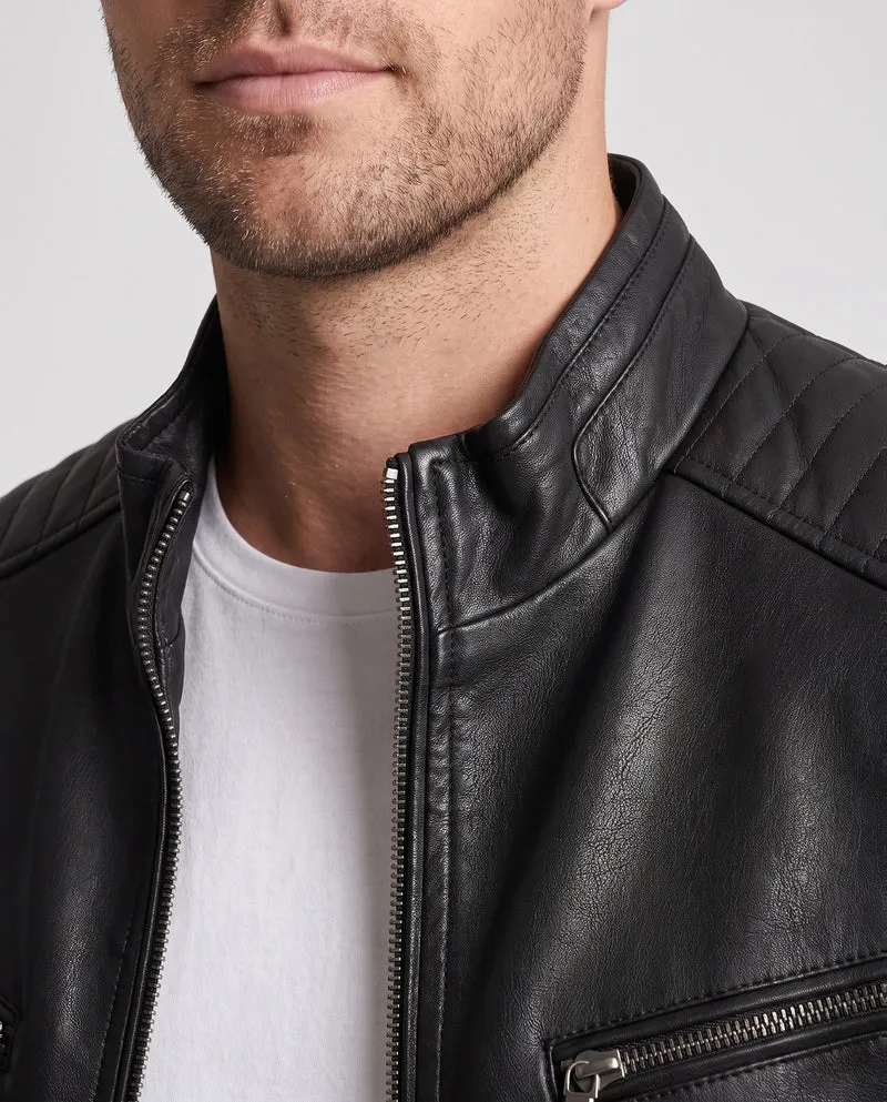 Männer Faux-Leder Bikerjacke mit gesteppten Schultern und Stehkragen Nord Taschen