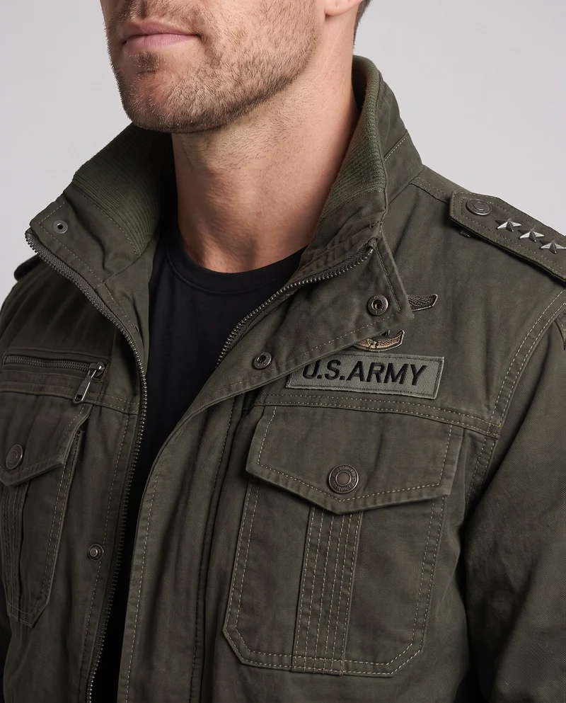 Herren Baumwollfeldjacke im Military-Stil mit Stehkragen, Schulterklappen und mehreren Taschen Nord Taschen