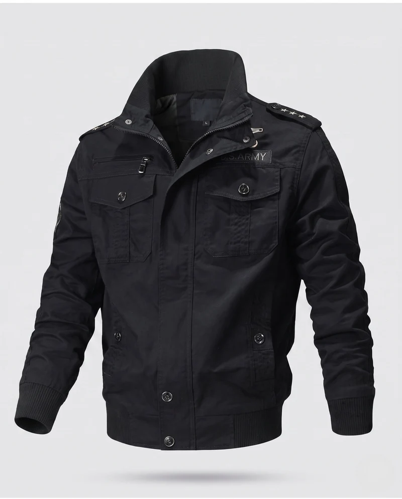 Herren Baumwollfeldjacke im Military-Stil mit Stehkragen, Schulterklappen und mehreren Taschen Nord Taschen