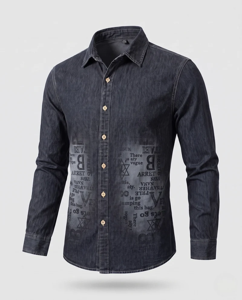 Herren Druck-Denim-Hemd im Overshirt-Stil mit Knopfleiste und lässiger Passform Nord Taschen