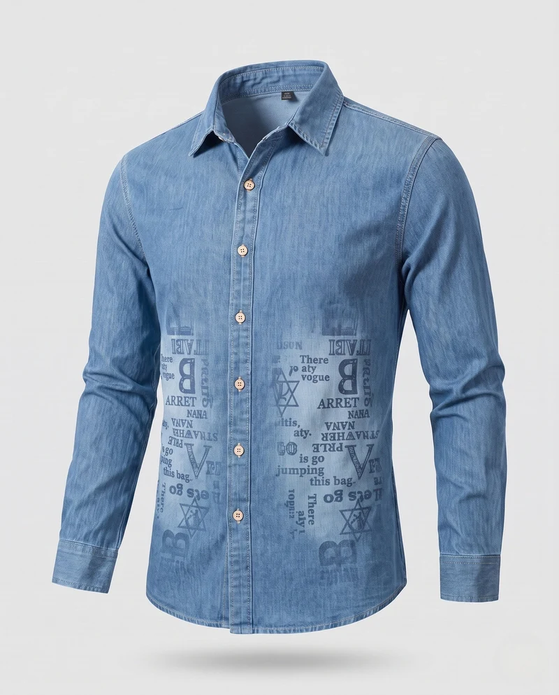 Herren Druck-Denim-Hemd im Overshirt-Stil mit Knopfleiste und lässiger Passform Nord Taschen