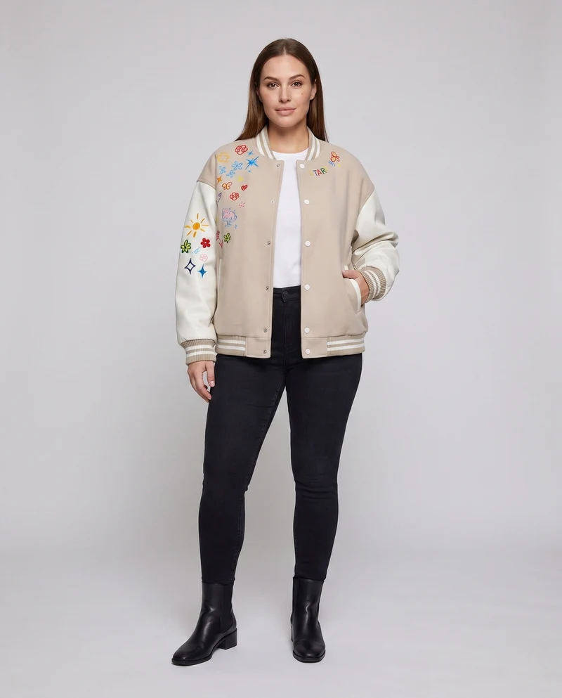 Damen stylische Collegejacke mit einzigartigen Stickereien Nord Taschen