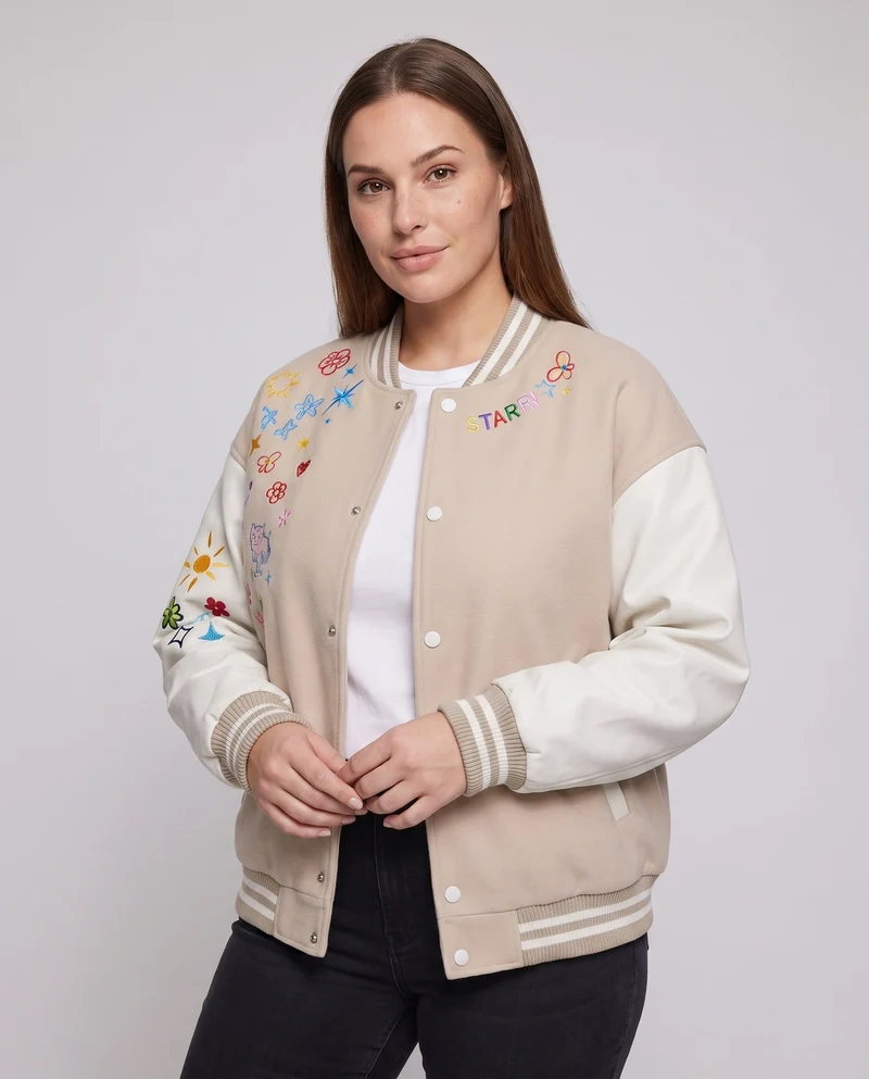 Damen stylische Collegejacke mit einzigartigen Stickereien Nord Taschen