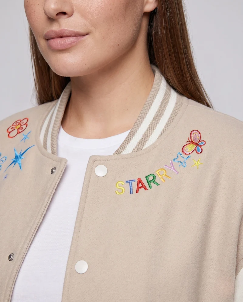 Damen stylische Collegejacke mit einzigartigen Stickereien Nord Taschen