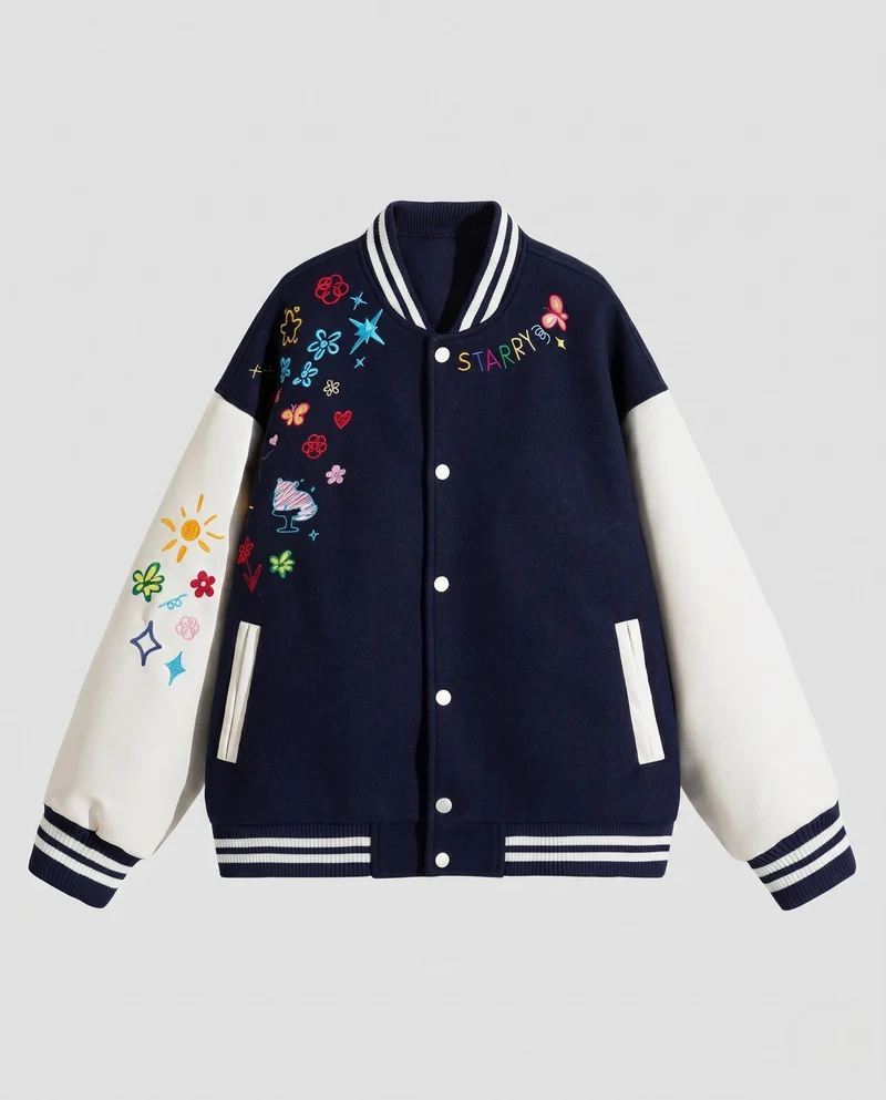 Damen stylische Collegejacke mit einzigartigen Stickereien Nord Taschen