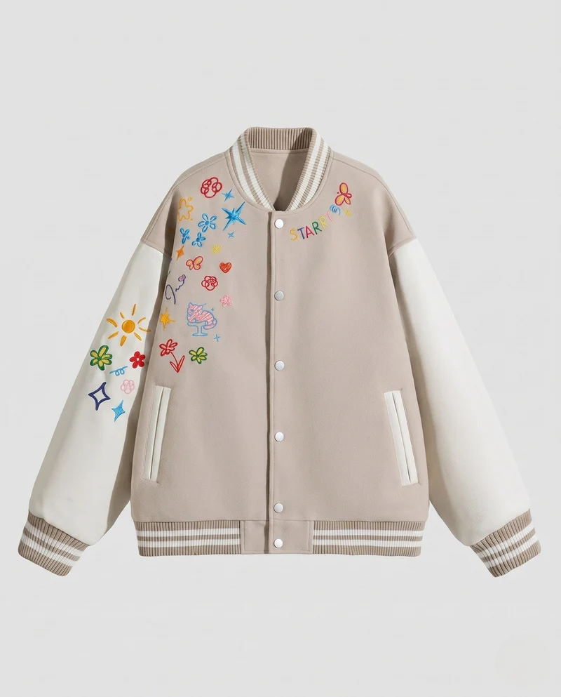 Damen stylische Collegejacke mit einzigartigen Stickereien Nord Taschen