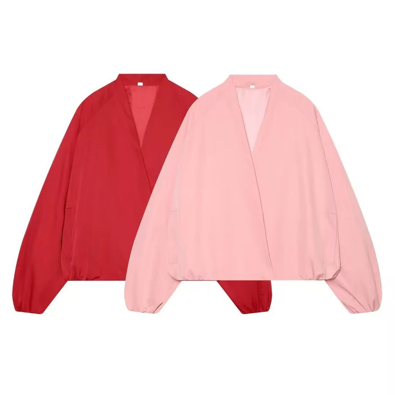 Damen Leichte Cropped-Bomberjacke im Boxy‑Schnitt mit offenem Kimono‑Verschluss Nord Taschen
