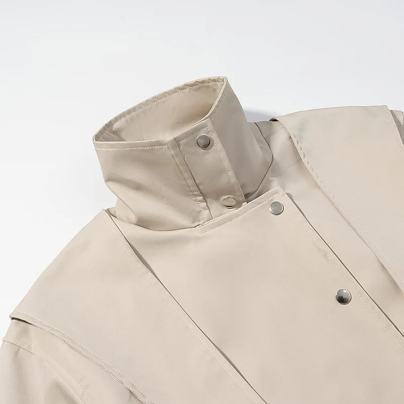 Damen Kurzjacke mit Cape-Schulter, Stehkragen und Taillengürtel Nord Taschen