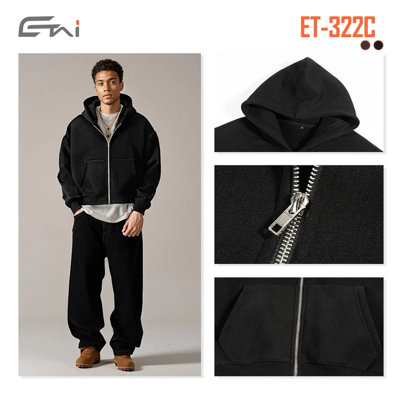 Unisex Kurz geschnittener Kapuzenpullover mit durchgehendem Reißverschluss Nord Taschen