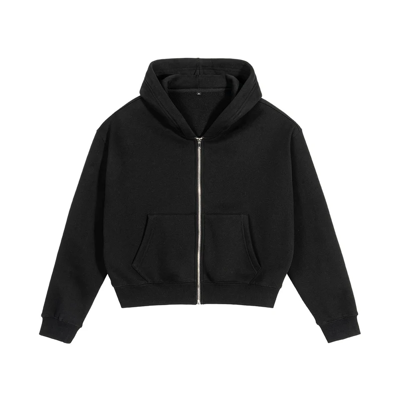 Unisex Kurz geschnittener Kapuzenpullover mit durchgehendem Reißverschluss Nord Taschen
