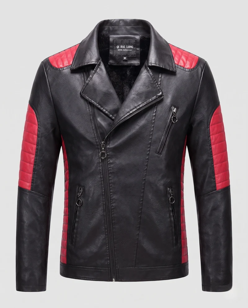 Herren Kunstleder Bikerjacke mit gestepptem Schulter- und Ärmel-Design und thermischer Fütterung Nord Taschen