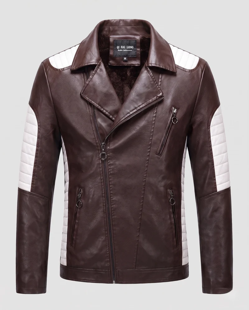 Herren Kunstleder Bikerjacke mit gestepptem Schulter- und Ärmel-Design und thermischer Fütterung Nord Taschen