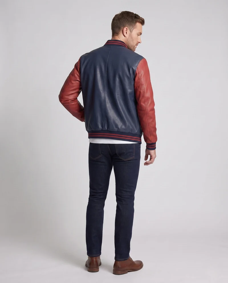 Herren Kunstleder College Bomberjacke mit gesticktem Patch und gerippten Bündchen Nord Taschen