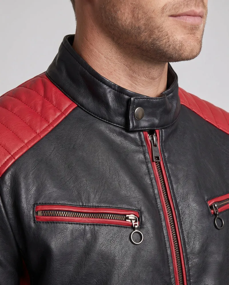 Männer Faux-Leder Motorrad Blouson Nord Taschen