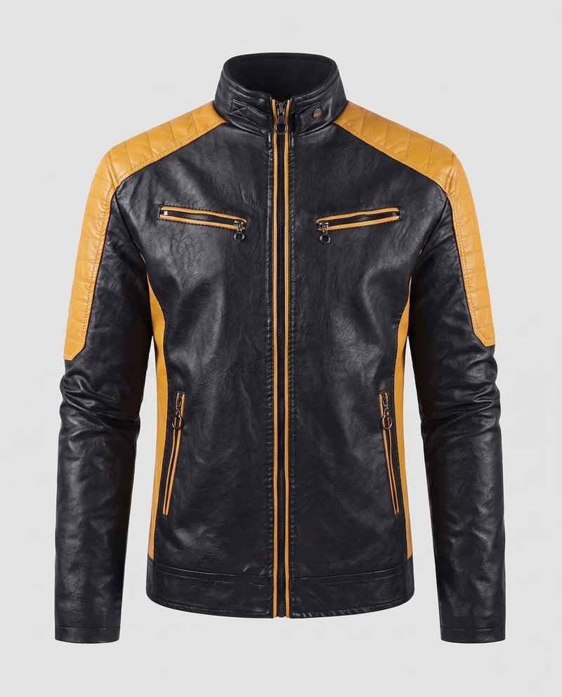 Männer Faux-Leder Motorrad Blouson Nord Taschen