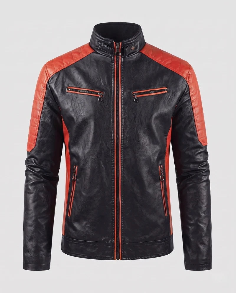 Männer Faux-Leder Motorrad Blouson Nord Taschen