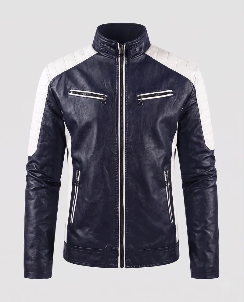 Männer Faux-Leder Motorrad Blouson Nord Taschen