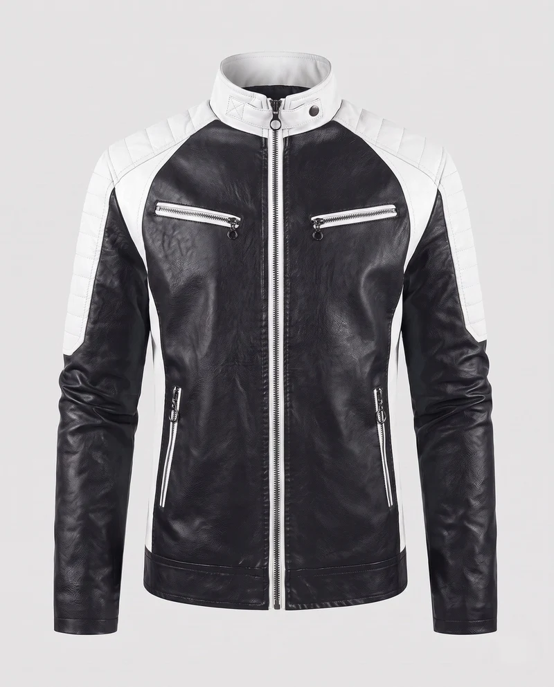 Männer Faux-Leder Motorrad Blouson Nord Taschen