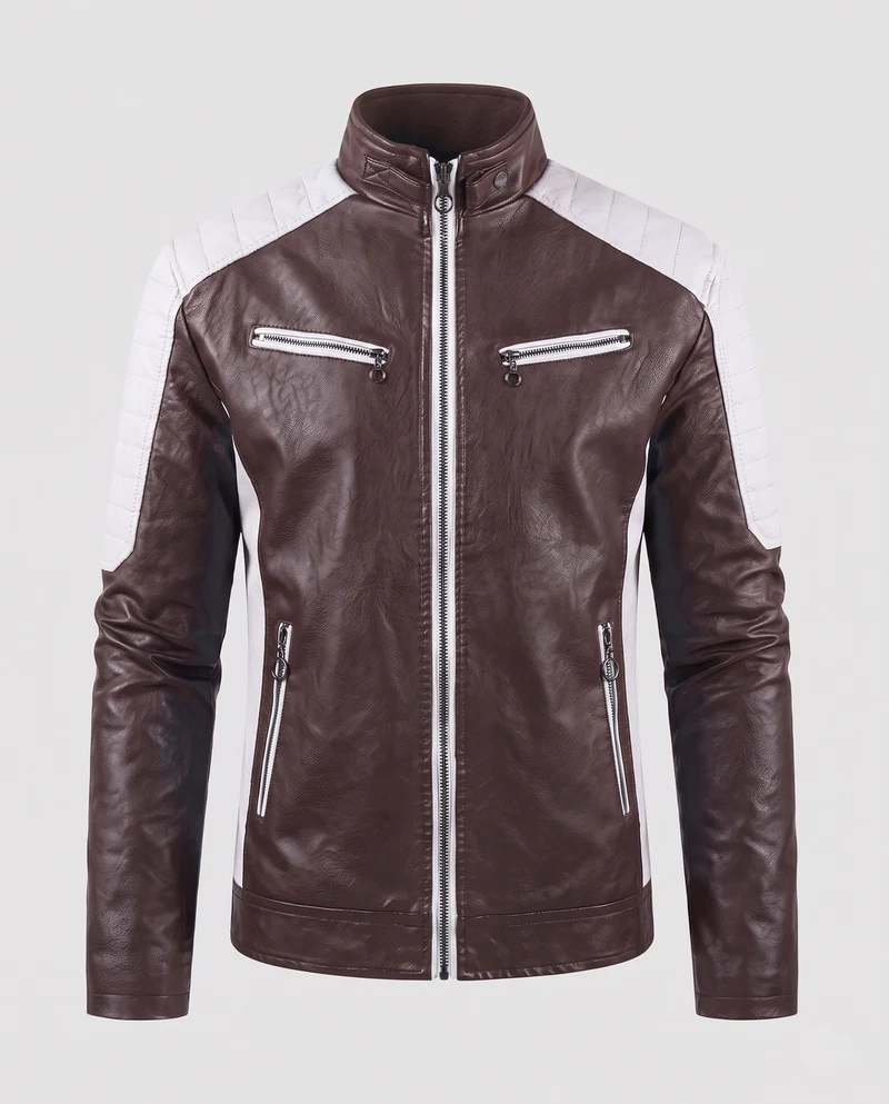Männer Faux-Leder Motorrad Blouson Nord Taschen