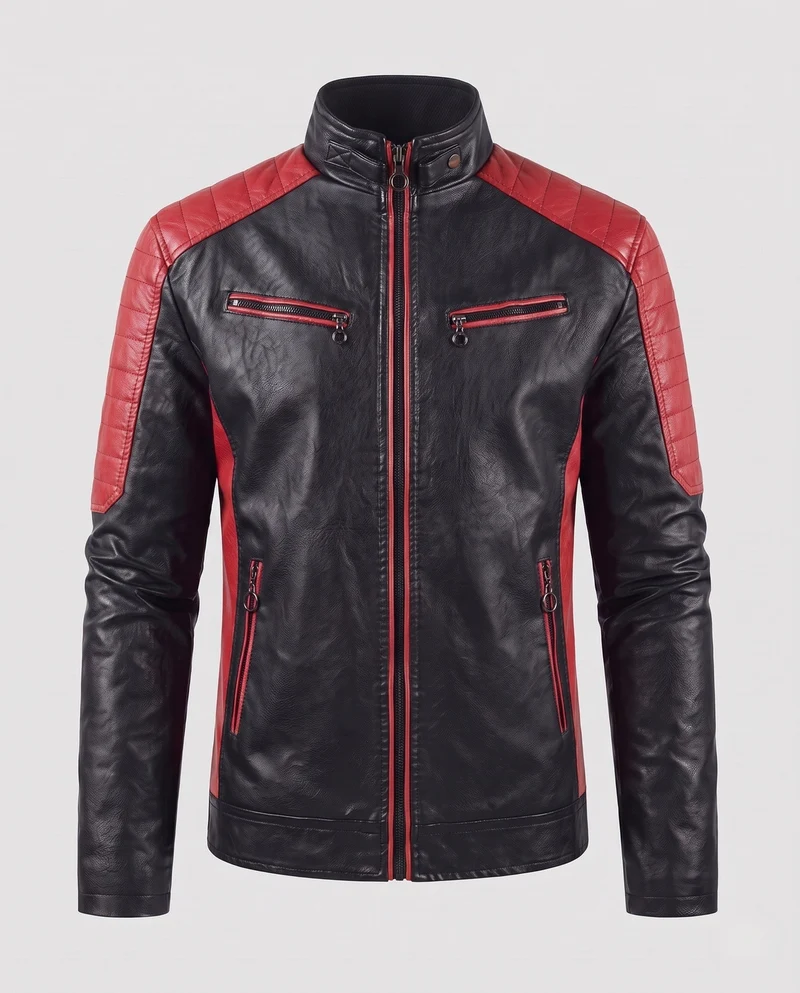 Männer Faux-Leder Motorrad Blouson Nord Taschen