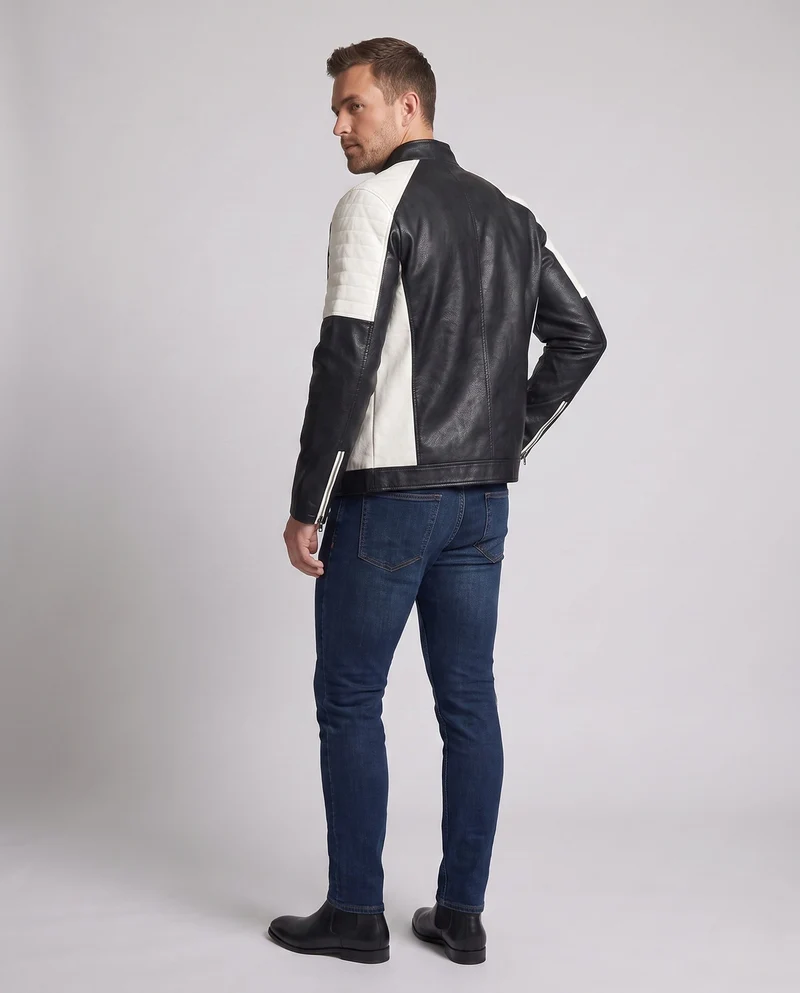 Herren Kunstleder Pilot Blouson mit gestepptem Schulterbereich, Reißverschluss-Taschen und Teddy-Futter Nord Taschen