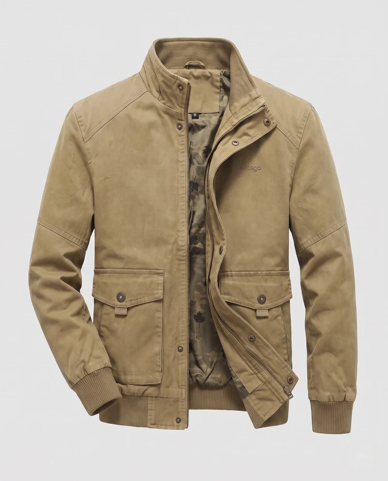 Herren-Canvas-Blouson mit gerippten Bündchen, verdecktem Frontreißverschluss und Camouflage-Futter Nord Taschen
