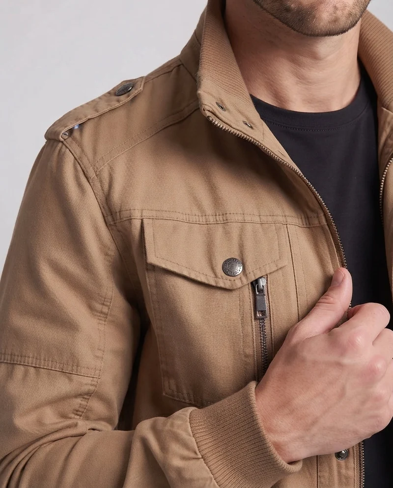 Herren Canvas Field Jacket im Militär-Look mit Stehkragen, Schulterklappen und Brustklapptaschen Nord Taschen
