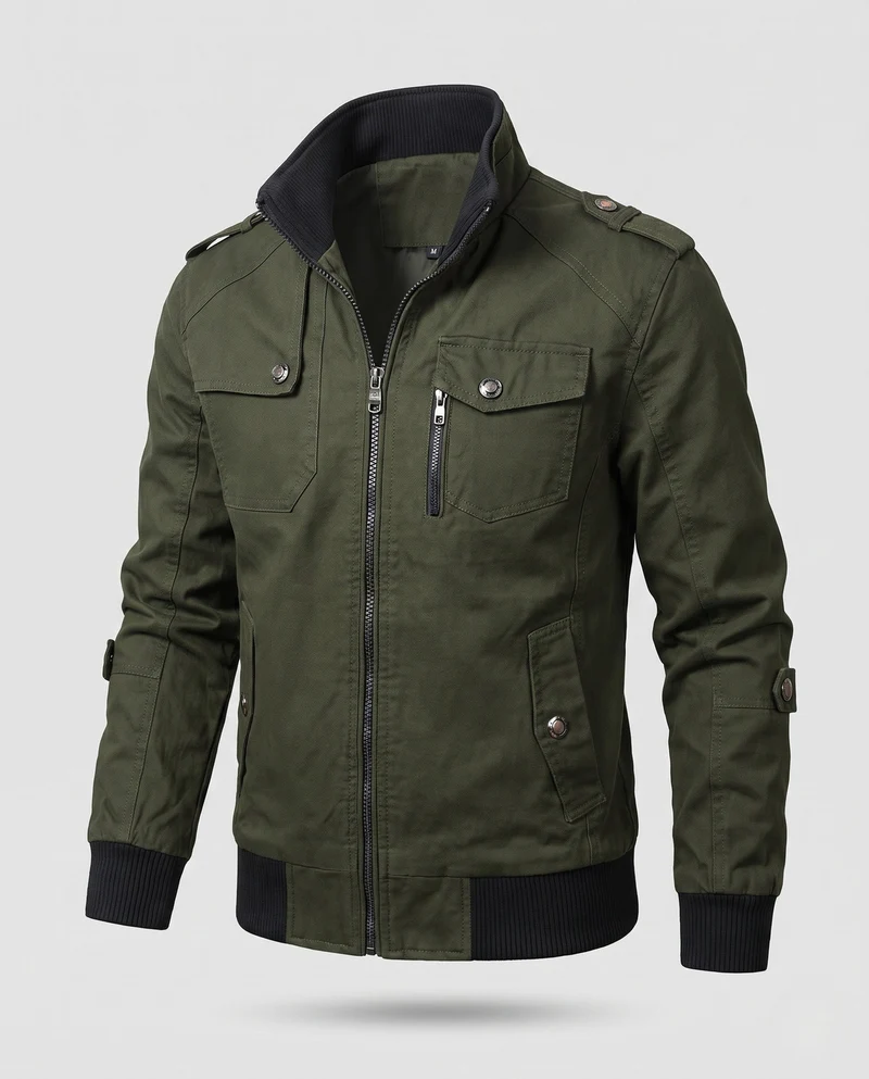 Herren Utility Style Canvas Feldjacke mit Schulterriemen, Reißverschluss und gerippten Bündchen Nord Taschen