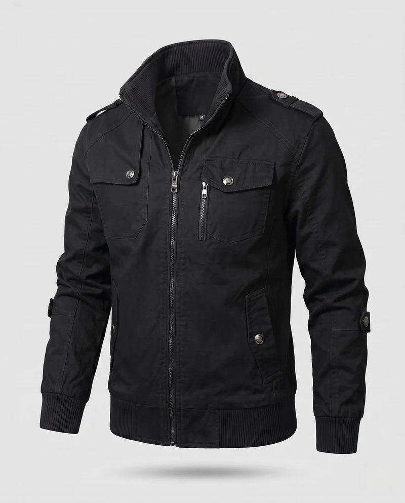 Herren Utility Style Canvas Feldjacke mit Schulterriemen, Reißverschluss und gerippten Bündchen Nord Taschen