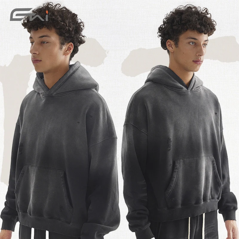 Herren Weites Distressed-Sweatset mit verkürztem Kapuzenpullover und baggy Jogginghose Nord Taschen
