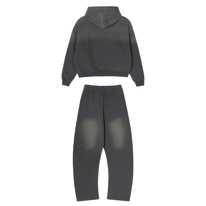 Herren Weites Distressed-Sweatset mit verkürztem Kapuzenpullover und baggy Jogginghose Nord Taschen