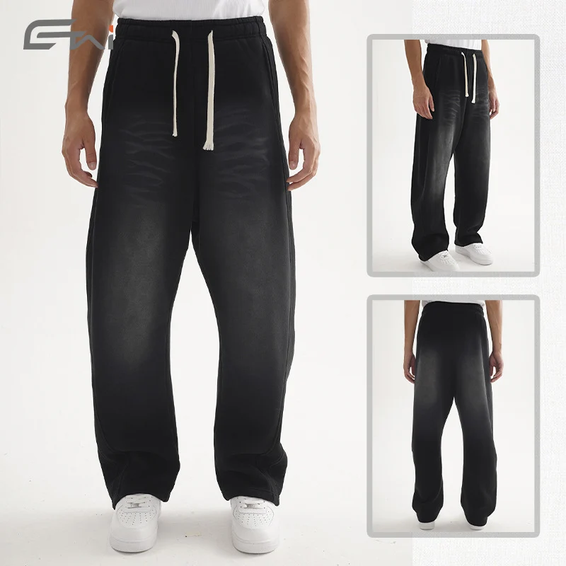 Herren Weite Sweathose im Haremsschnitt mit tiefem Schritt, extra langen Kordeln und Vintage-Fade Nord Taschen