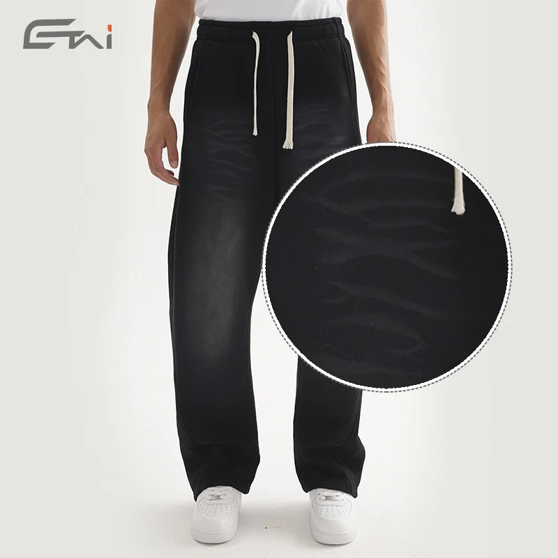 Herren Weite Sweathose im Haremsschnitt mit tiefem Schritt, extra langen Kordeln und Vintage-Fade Nord Taschen