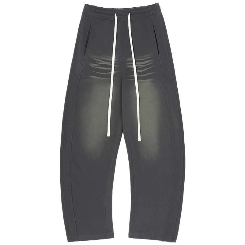 Herren Weite Sweathose im Haremsschnitt mit tiefem Schritt, extra langen Kordeln und Vintage-Fade Nord Taschen