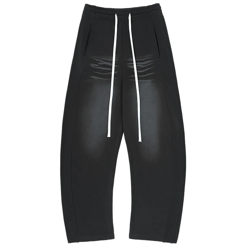 Herren Weite Sweathose im Haremsschnitt mit tiefem Schritt, extra langen Kordeln und Vintage-Fade Nord Taschen