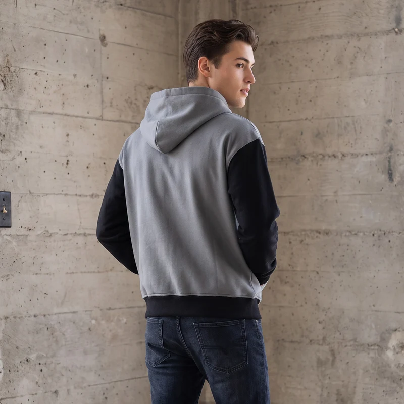 Herren Reißverschluss-Kapuzenjacke im Colorblock-Stil aus French-Terry mit Kängurutasche Nord Taschen