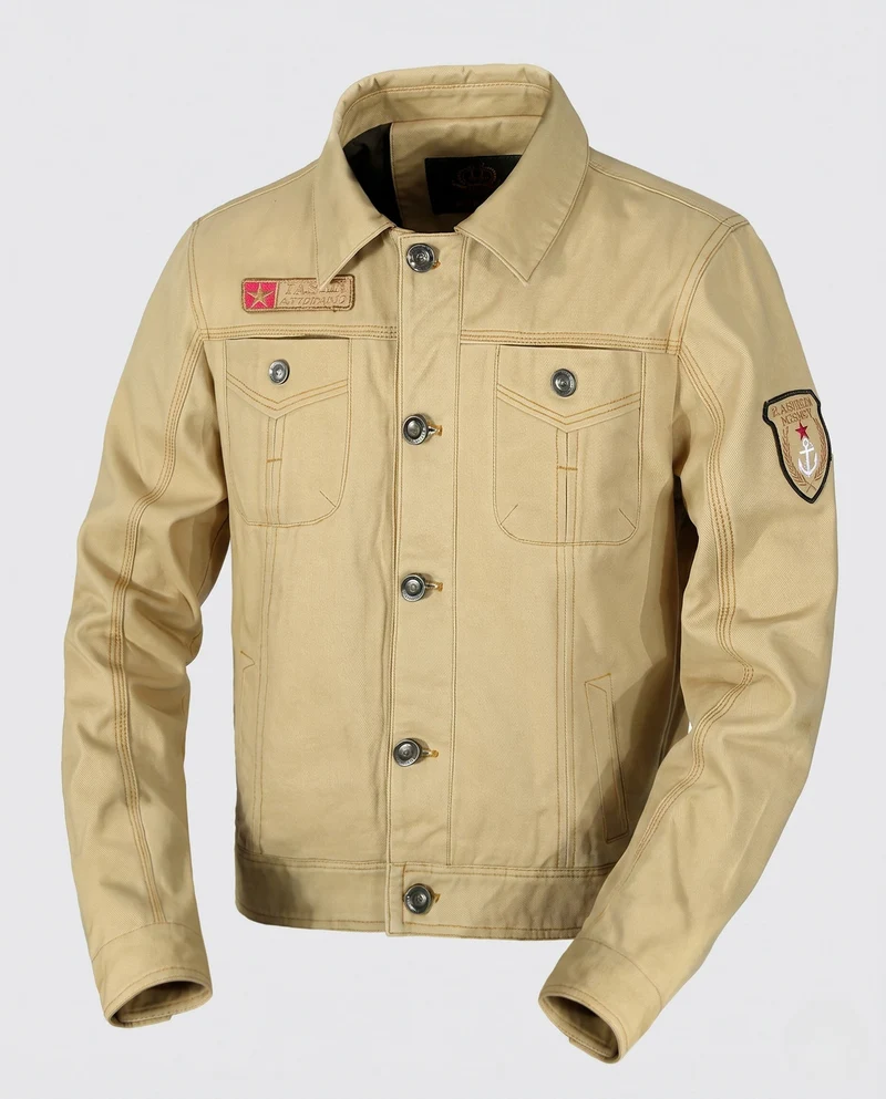 Herren Kurzschnitt Canvas Truckerjacke im Workwear-Look mit Hemdkragen, Klapptaschen und Ärmelpatch Nord Taschen
