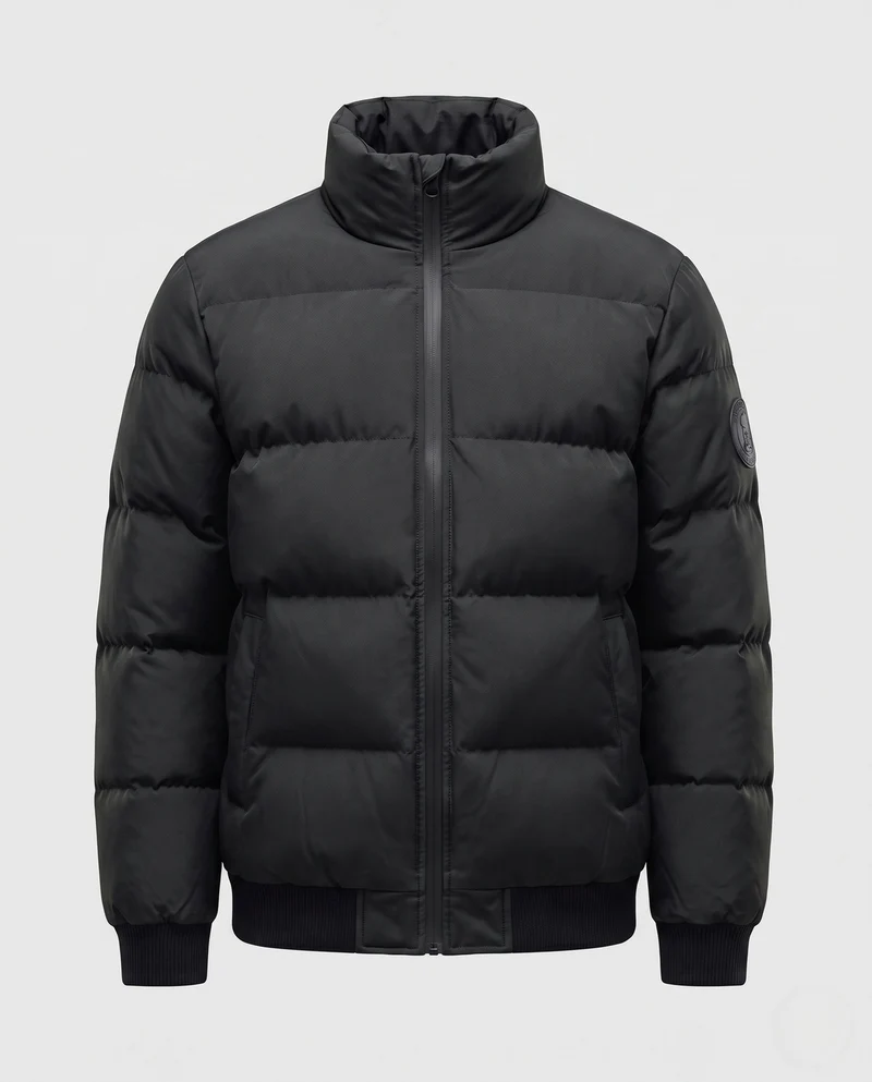 Herren kurze gepolsterte Steppjacke mit hochstehendem Kragen, gerippten Bündchen und Armpatch Nord Taschen