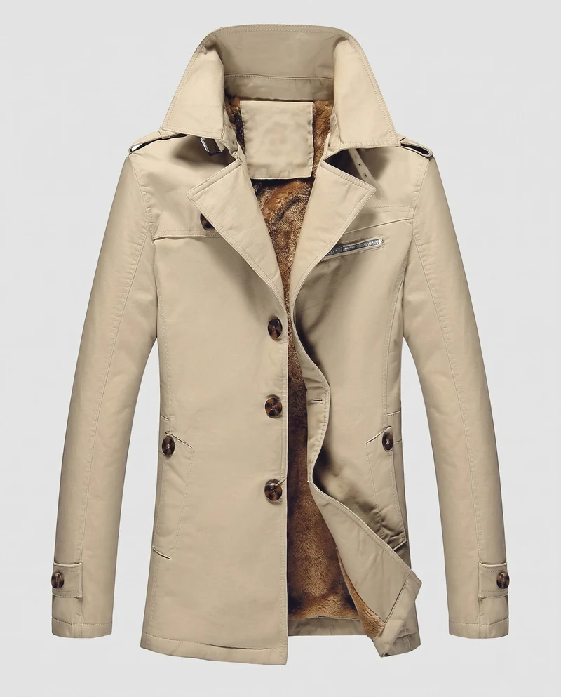 Herren Canvas Feldmantel mit Teddyfutter, Spitzkragen und Schulterklappen Nord Taschen