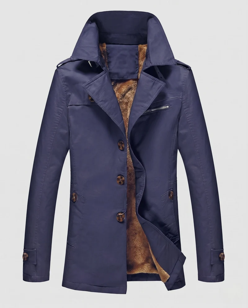 Herren Canvas Feldmantel mit Teddyfutter, Spitzkragen und Schulterklappen Nord Taschen