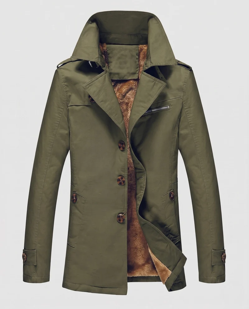 Herren Canvas Feldmantel mit Teddyfutter, Spitzkragen und Schulterklappen Nord Taschen