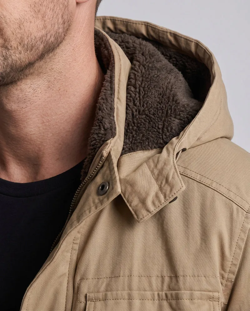 Herren-Canvas-Feldparka mit Teddy-Fleece-Futter, Kapuze und Utility-Taschen Nord Taschen