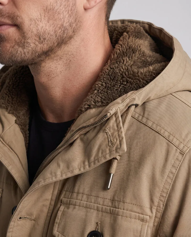 Herren Canvas Utility Parka mit wärmendem Teddyfutter Saum, Kapuze und multifunktionalen Taschen Nord Taschen