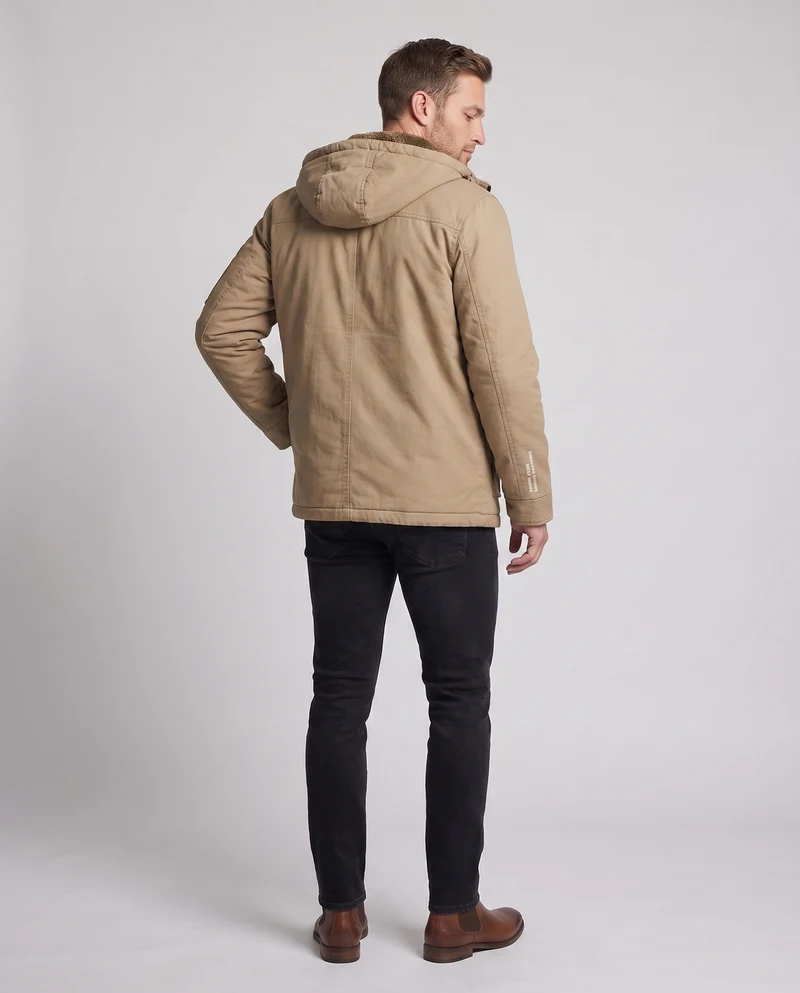 Herren Canvas Utility Parka mit wärmendem Teddyfutter Saum, Kapuze und multifunktionalen Taschen Nord Taschen